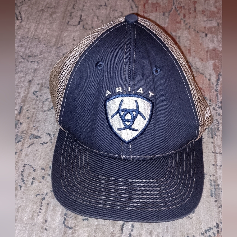 Ariat Navy cream Embroidered snapback ball Cap